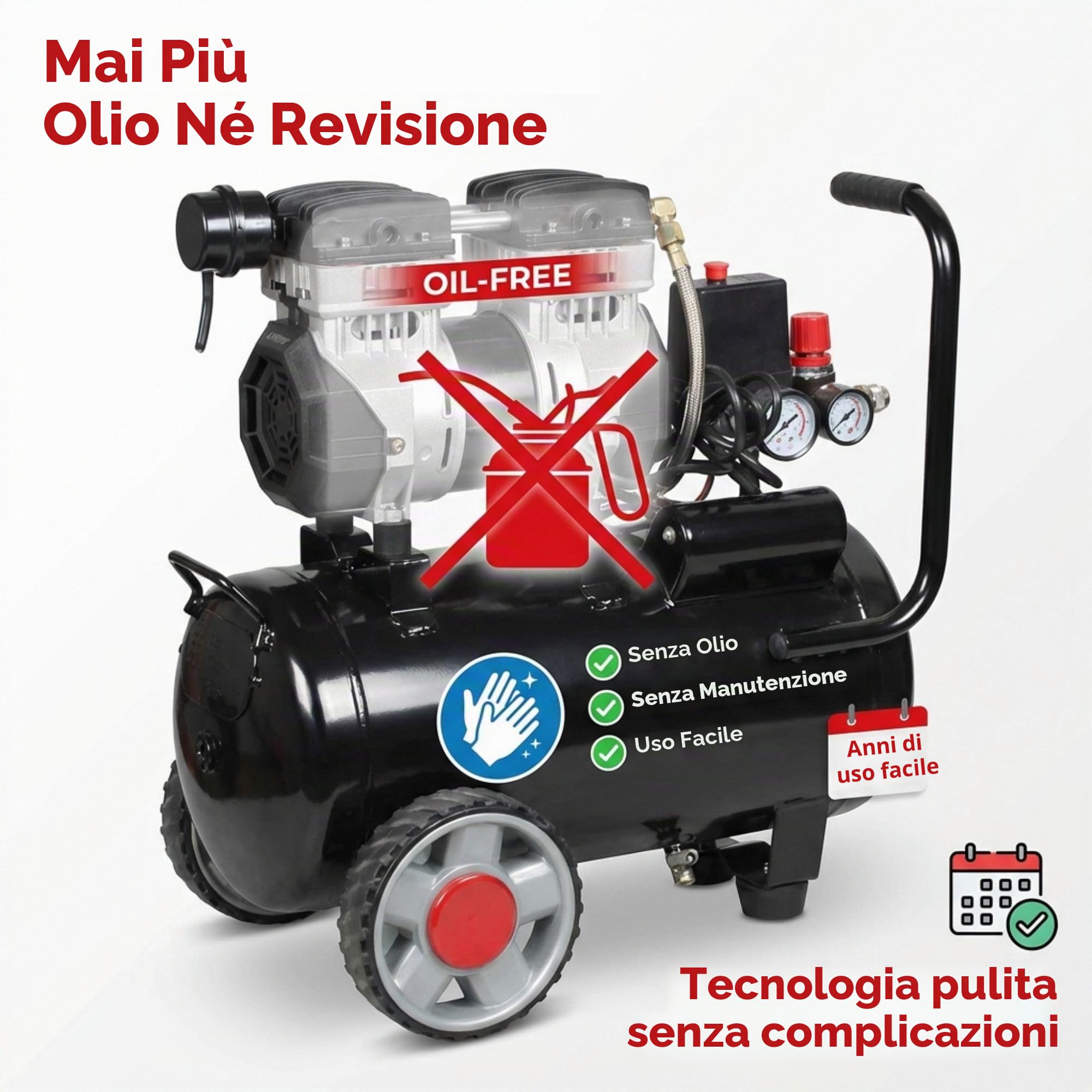 CEVIK PRO CA-PRO25SILENC Compressore Aria Silenzioso 25L 1.5HP 150 l/min 8 Bar Senza Olio Portatile Doppia Uscita