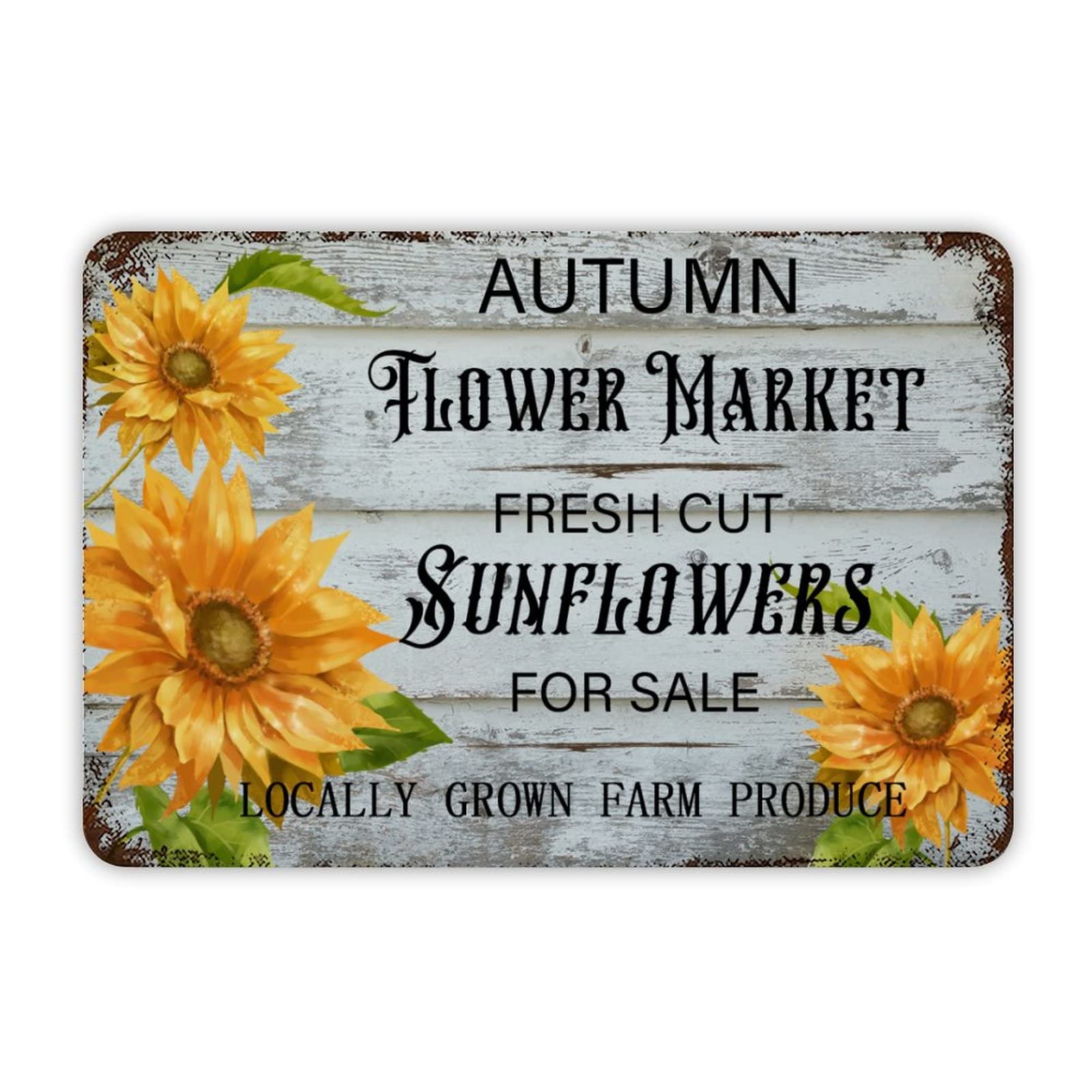 ENEDNATE Autumn Flower Market Watercolor Floral Fresh Cut Sunflowers for Sale Farm Produce Vintage Metal Tin Sign for Home Bar Market Wall Decor 12x8 inch