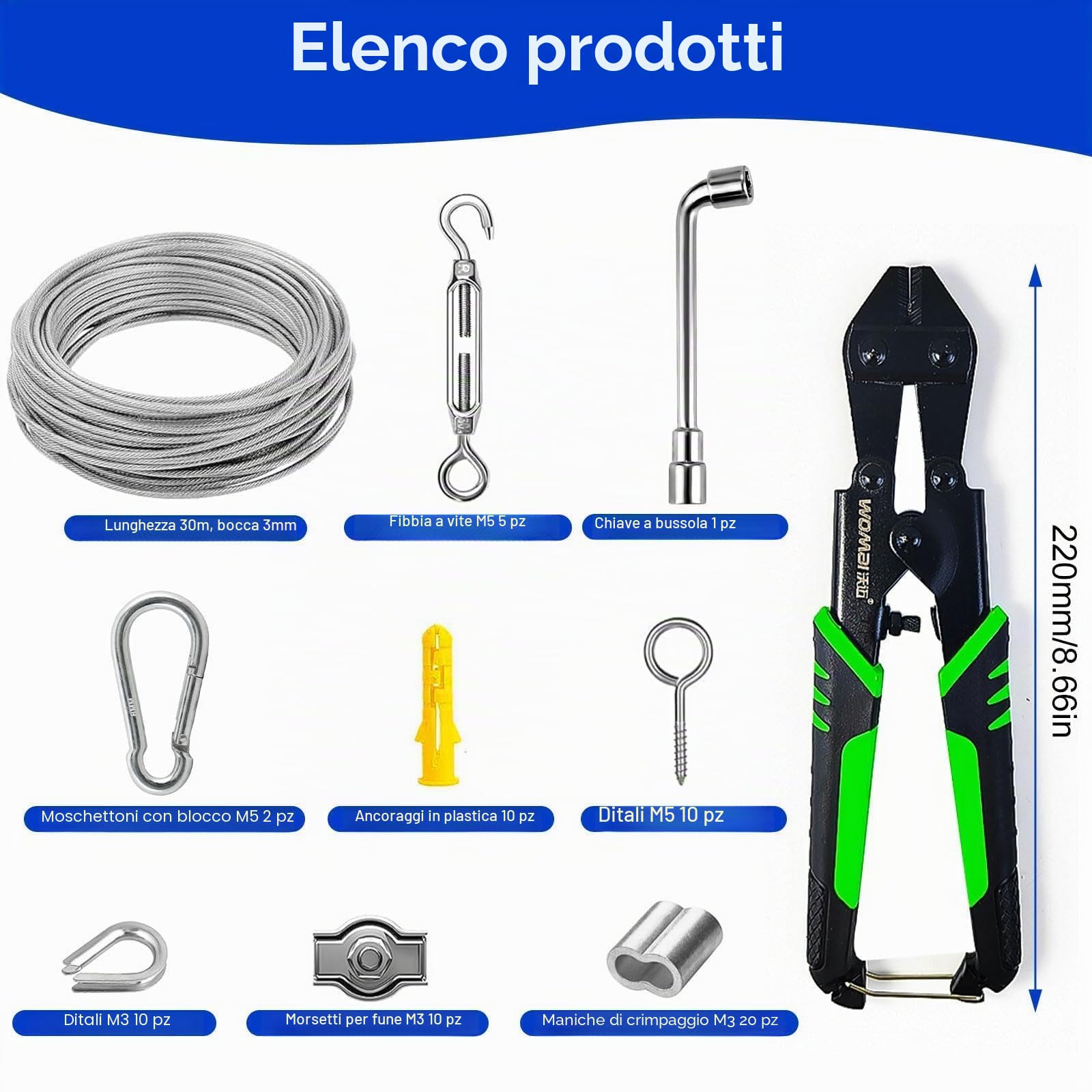 Cavo Acciaio 3mm per Tende, Filo Acciaio Inox, Fili Stendibiancheria Esterno, Completo di 30 Metri Cavetto Acciaio, Fili Stendibiancheria Esterno, per Luci a Stringa e Corde per Tende Sospese