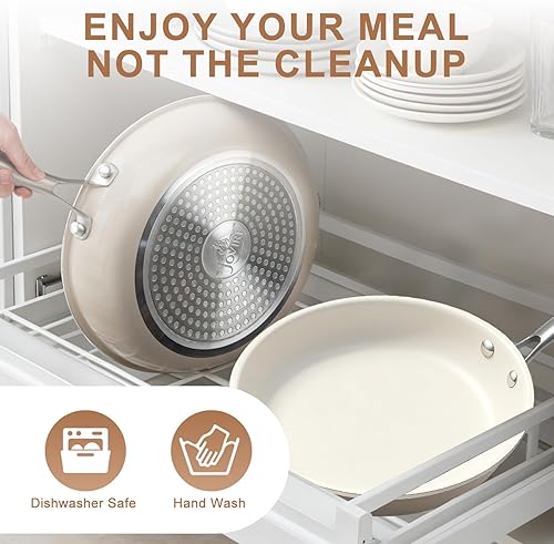 Miniatura 9 de Sartén antiadherente de cerámica de 10.25 pulgadas, sin PFAS, no tóxico, apto para horno y listo para inducción, utensilios de cocina de aluminio