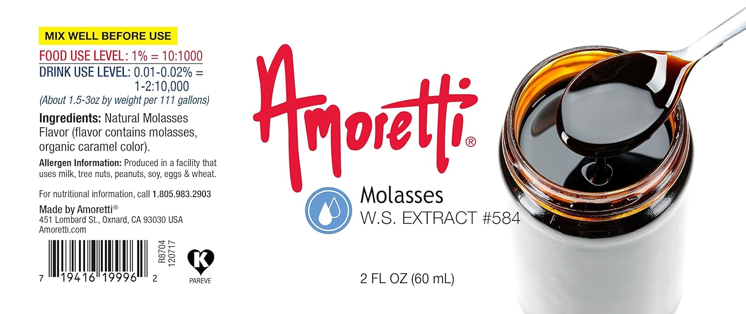 Amoretti - Molasses Extract Water Soluble 2 oz - Highly Concentrated & Perfect For Pastry, Savory, Brewing, and more, Preservative Free, Vegan, Kosher Pareve, Keto Friendly