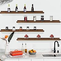 Vista 4 de PHOENANCEE Juego de 4 estantes flotantes largos de 36 pulgadas, estantes de madera para pared con repisa, marcos de fotos rústicos para sala