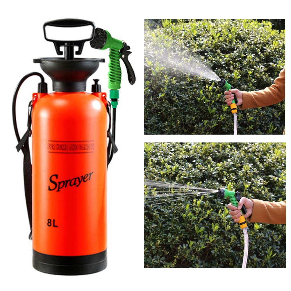Oumefar Pulverizador Manual Riego de jardín para césped Pulverizador neumático Aspersor a presión de Agua agrícola Aspersor de herbicida Desinfectante a presión para riego y Lavado de Coches(8L)