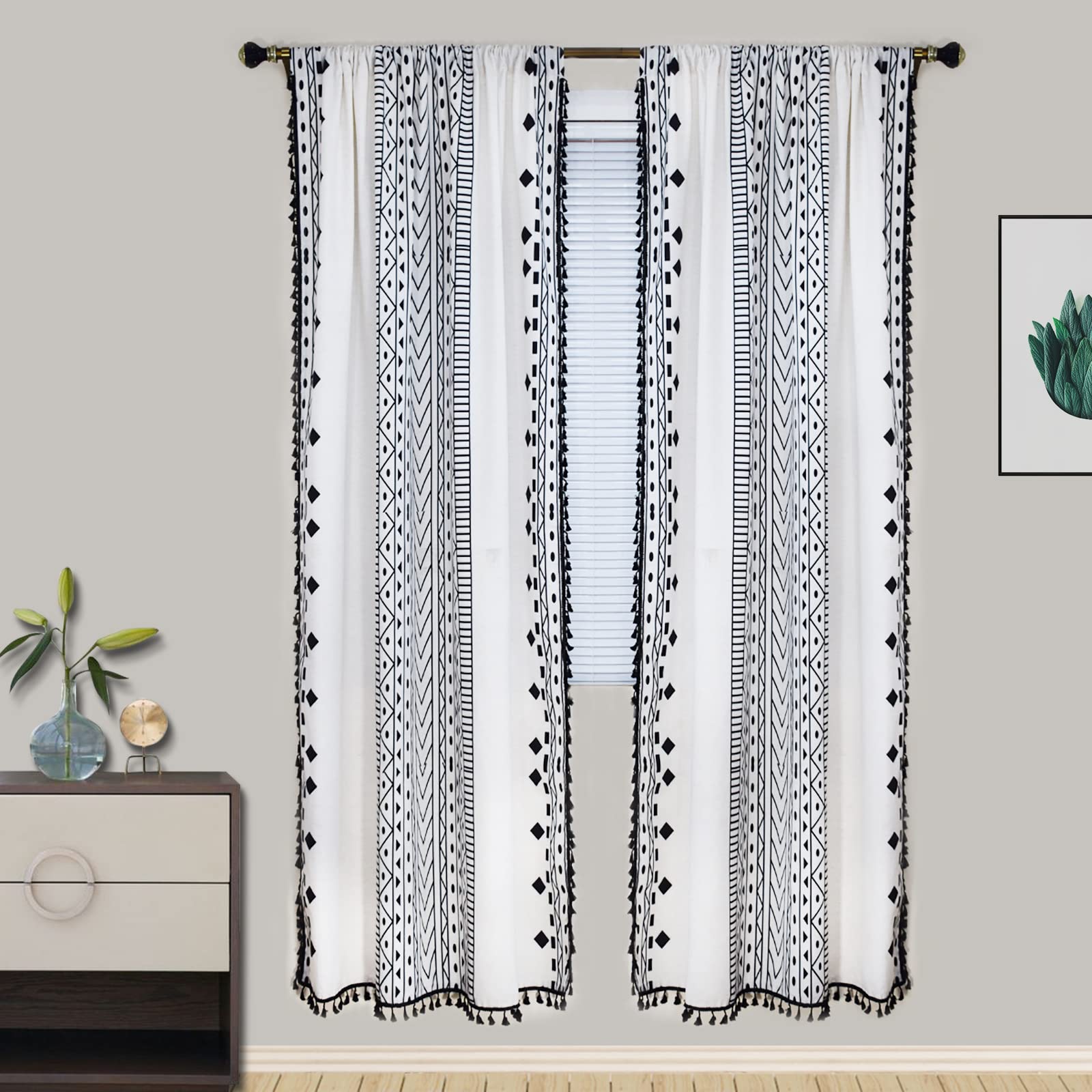 Rideau Court Cuisine Bohème Bleu – Coton Lin Géométrique 150×91 Cm, Style Nature & Lumière