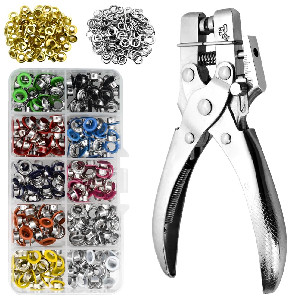 BGTXINGI 300 Sets 10 Colors 1/5 inch Multi-Color Metal Eyelets Grommets Kit with 1Pcs Hole Punch Pliers with 100Pcs Gold Grommets and 300pcs Gasket for Leather Canvas Shoes Belts Bags Crafts