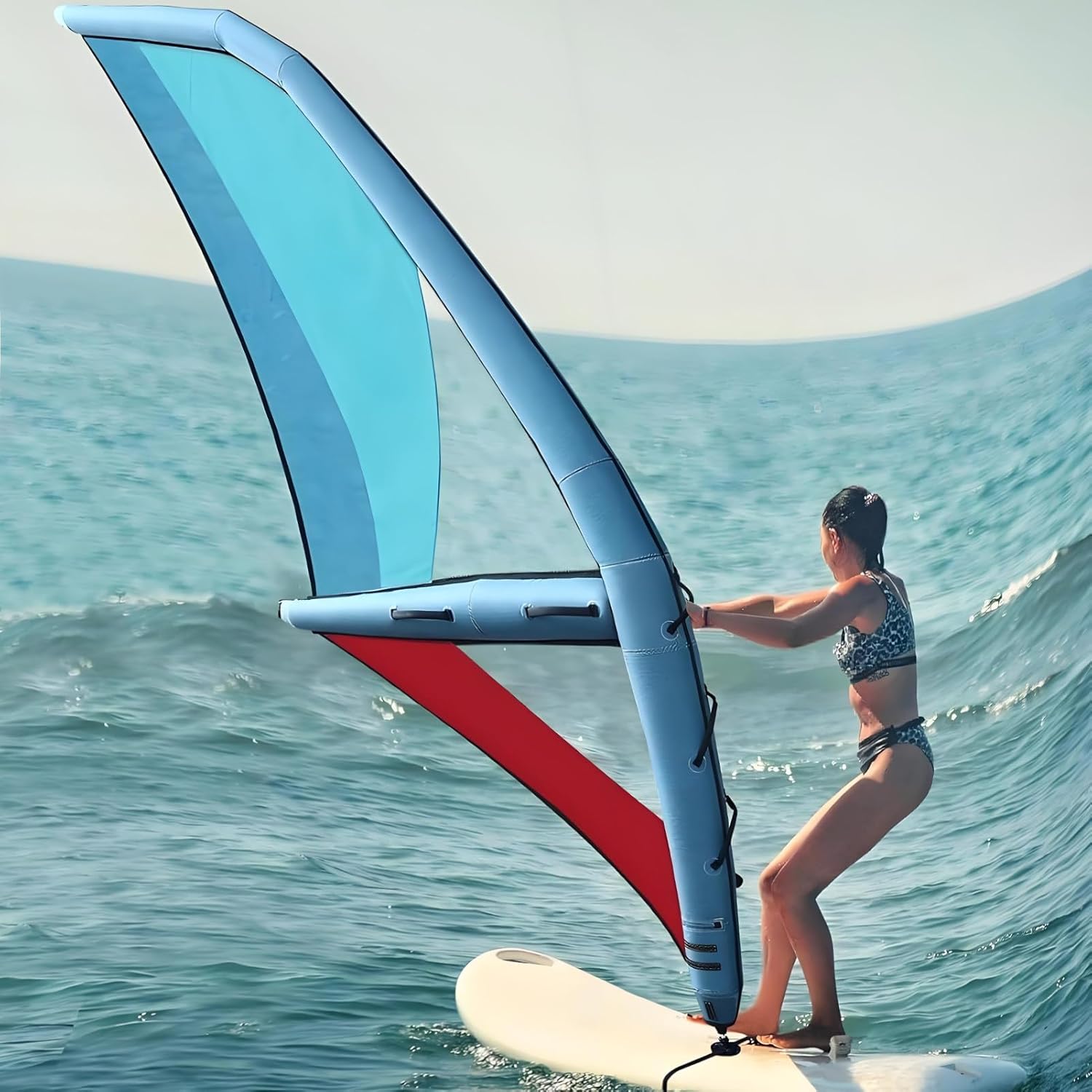 4.2㎡ Inflatable Surfing Wing, Professional Inflatable Wind Wing, Handheld Windsurfing Wing Foil Sail Oxford Cloth + PVC Blue and Red Inflatable Wing for Surfing
