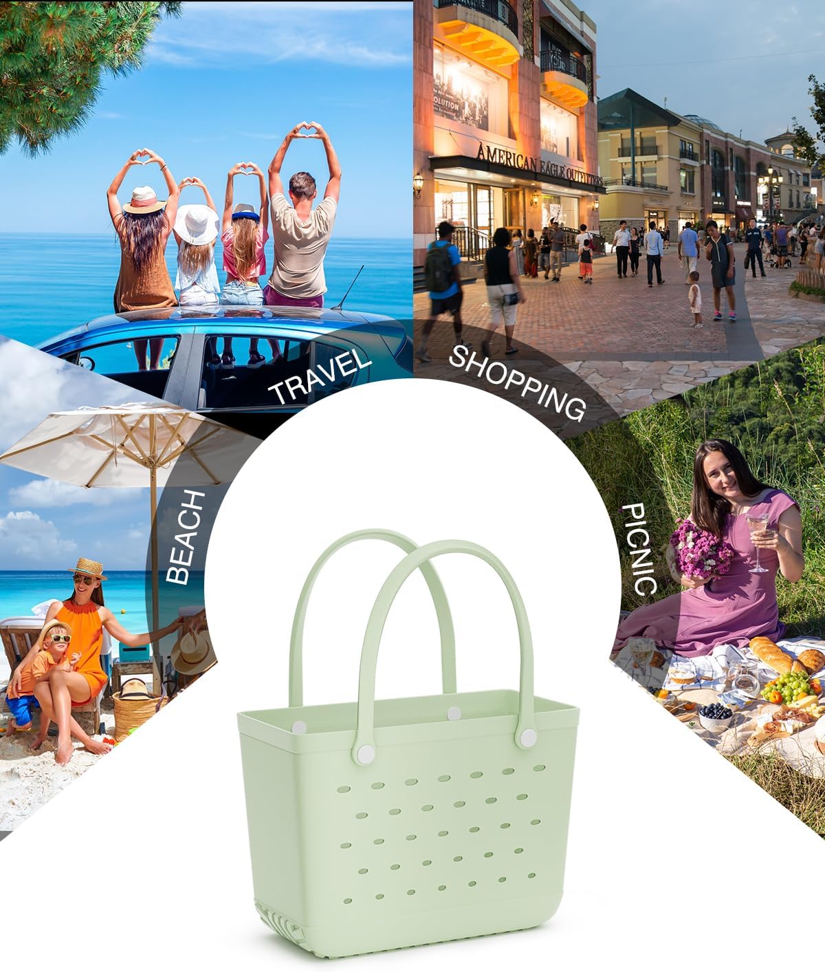 WOOWAVE Beach Bag Rubber Tote, Waterproof Sandproof Open Hand Bag for Swim Pool Beach Travel