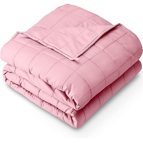 Bare Home Weighted Blanket Twin or Full Size 7lb (40" x 60") - All-Natural 100% Cotton - Premium Heavy Blanket Nontoxic Glass Beads (Cotton Light Pink, 40"x 60")