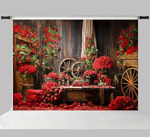 Kate Fondos de fotos para el día de San Valentín de 10 x 6.5 pies para fotografía Vitage pared de madera granja rosa roja decoración boda dulce