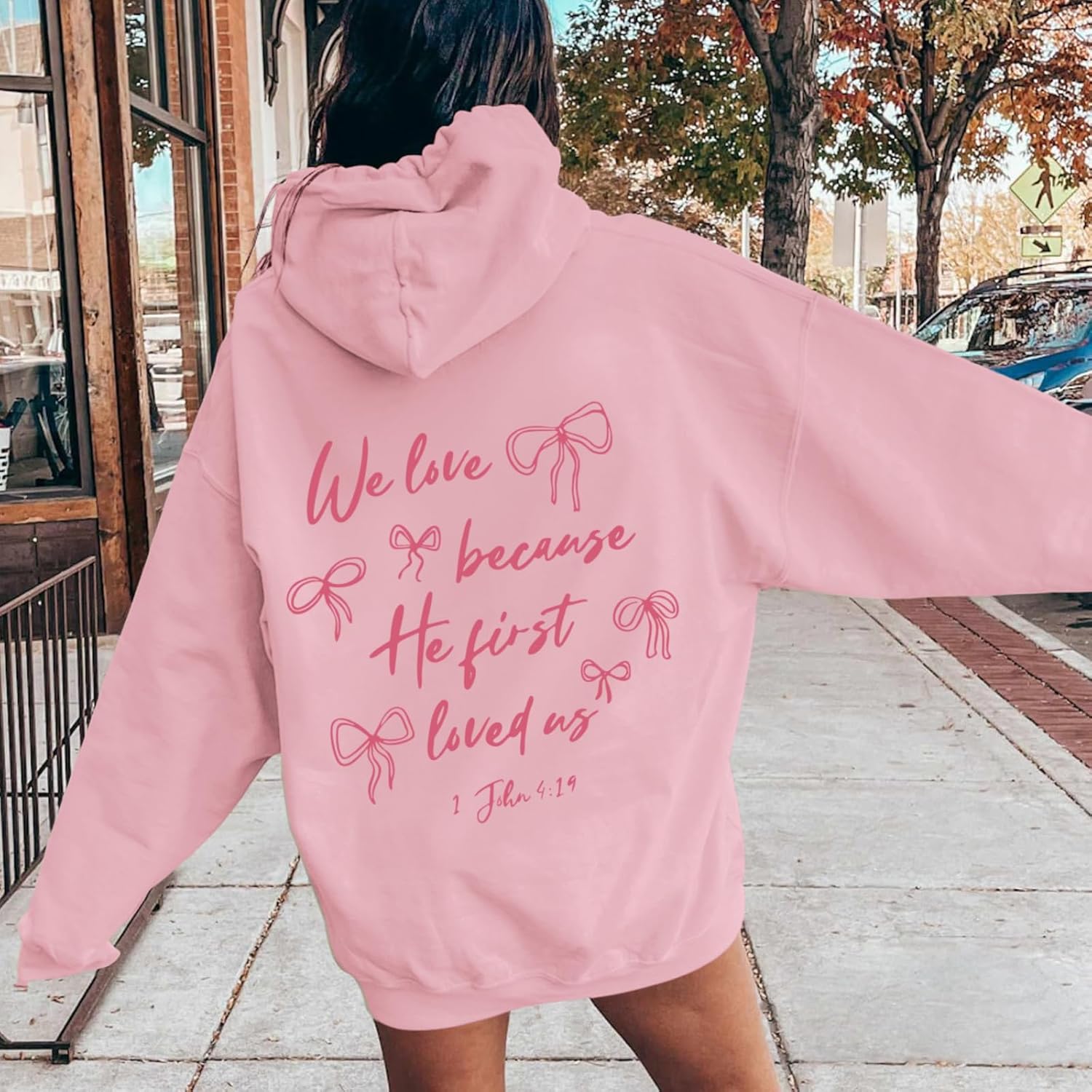 Christian Bow Hoodies for Women Cute Bow Print Sweatshirt Bible Verse Graphic Hoodie Religious Pullover Sweatshirts - Image 4