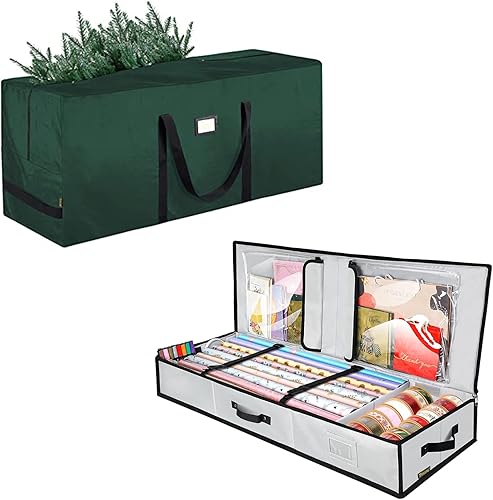 BALEINE Bolsa de almacenamiento para árbol de Navidad de 7.5 pies y organizador de almacenamiento de papel de regalo de Navidad
