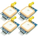 hiBCTR 4 Packs Compatible with NEO-7M GPS Module with SMA Antenna Interface, 3.3V/5V TTL for Arduino/STM32/C51, 51 MCU Code Included (Replaces NEO-6M)