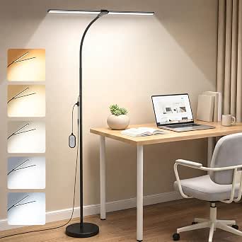 LED Floor Lamp 20W 1400LM Adjustable Neck, Bright Color Changing Light