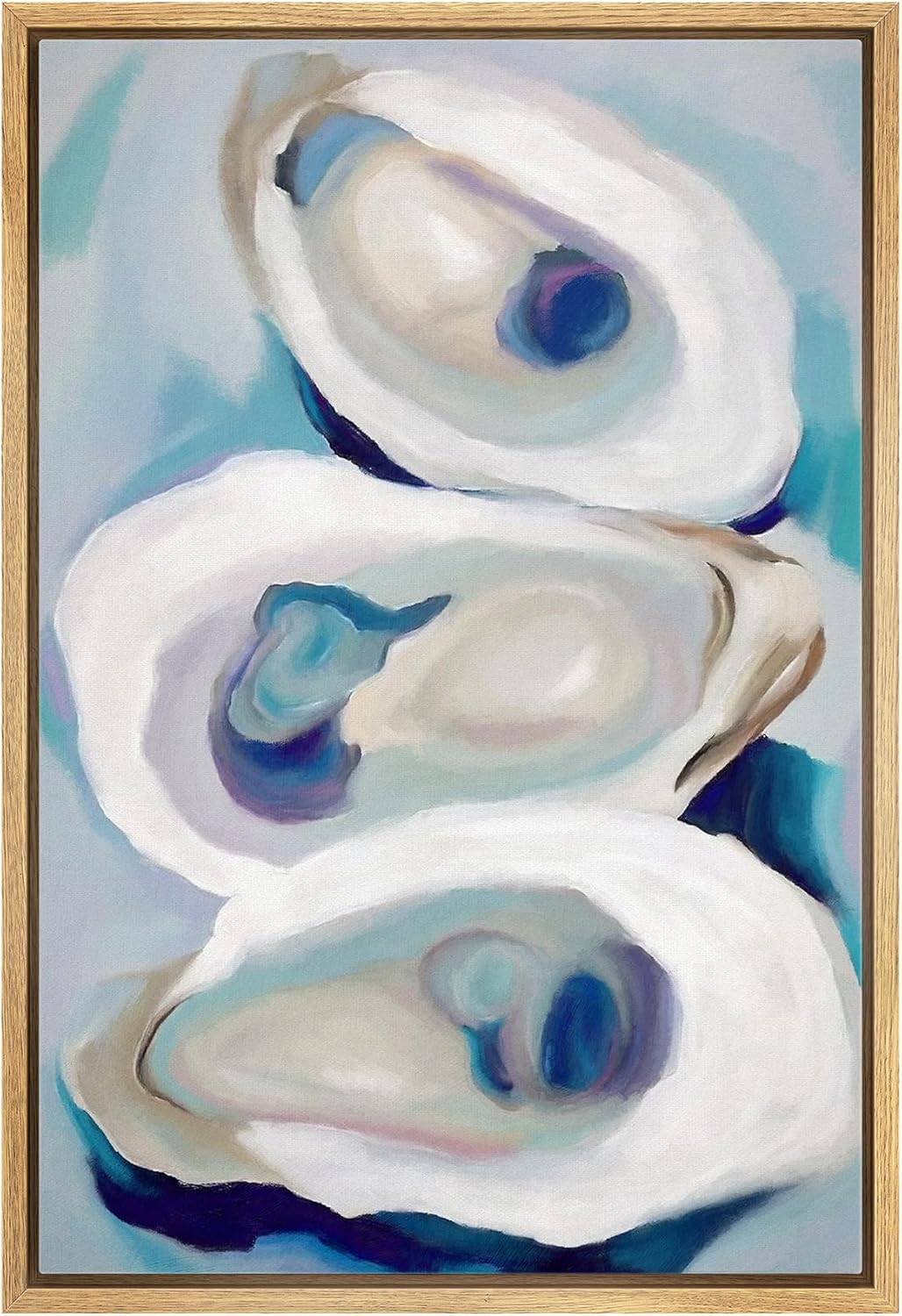 MUDECOR Framed Canvas Print Wall Art Modern Colorful Oysters Coastal Abstract Seafood Illustrations Minimalism Decorative Bohemian Colorful Zen for Living Room, Bedroom, Office - 24"x36" NATURAL