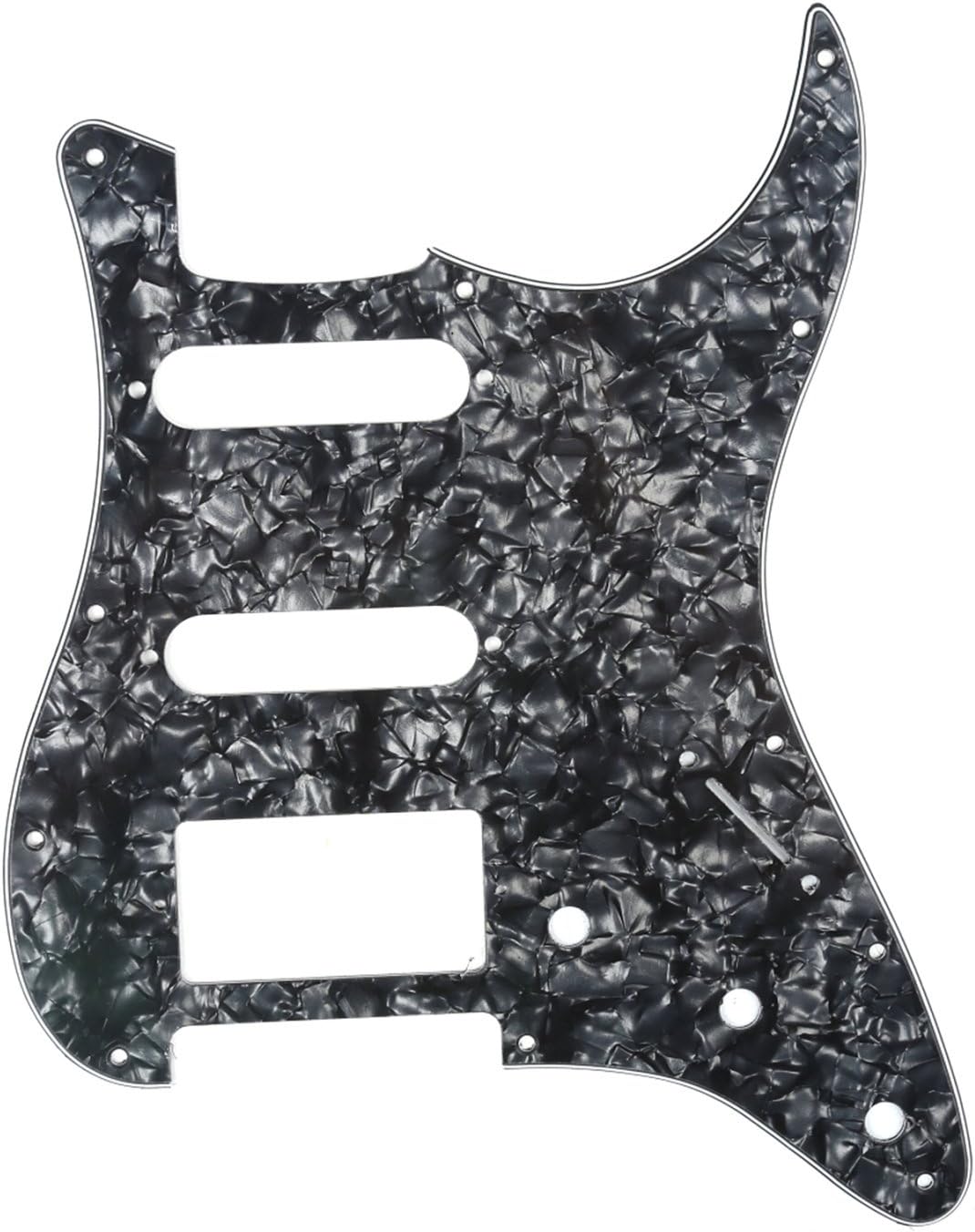 Musiclily HSS 11 Hole Guitar Strat Pickguard for Fender USA/Mexican Made Standard Stratocaster Modern Style,4Ply Black Pearl
