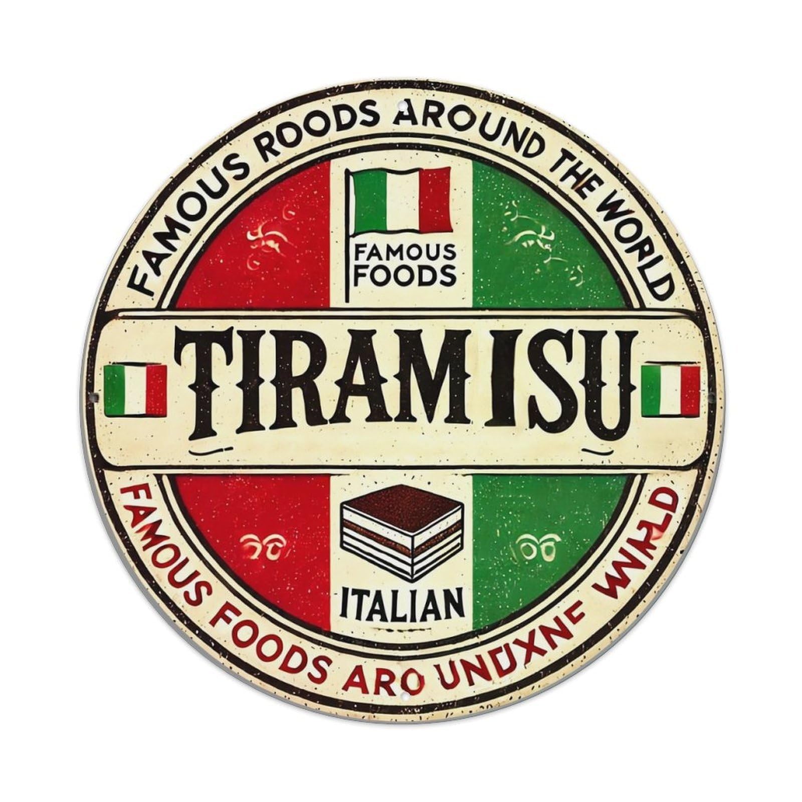 Jdyansheng Vintage Tiramisu Italian Famous Foods Label Tin Sign Metal Poster Metal Signs For Home Man Cave Bar Cafe Kitchen Laundry Room Wall Decorations 8X8 Inches