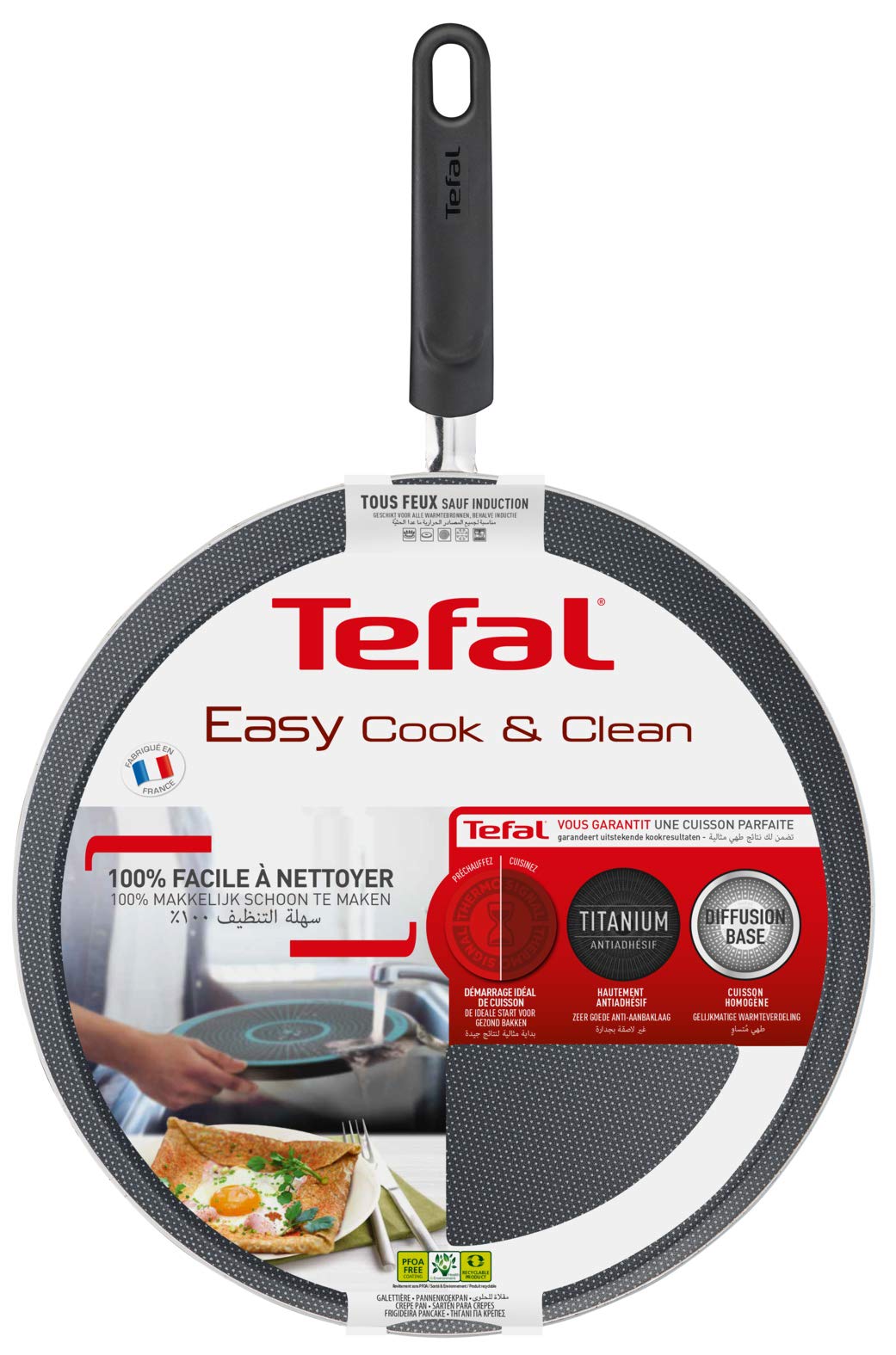 Tefal EASY COOK AND CLEAN - Padella per pancake, 34 cm + splitter per rullo antiaderente compatibile con tutti i fornelli tranne induzione B5549712