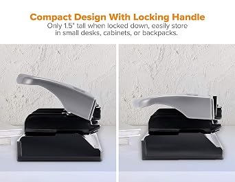 Bostitch Office Premium 3 Hole Punch, 12 Sheet Capacity, Metal, Rubber Base, Easy-Clean Tray, Silver, Gray