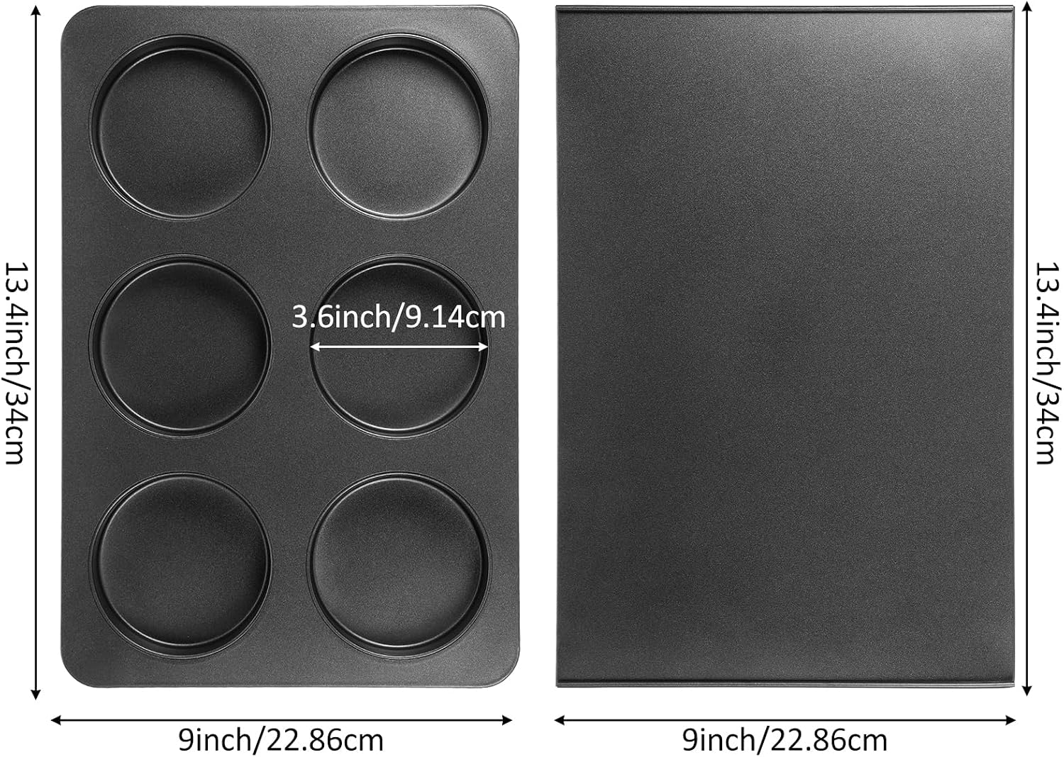 6 Cup Straight Side Jumbo English Muffin Cupcake Pan with Lid Hamburger Burger Bun Egg Sandwich Frittata Cinnamon Roll Focaccia Quiche Pancake Nonstick Baking Tin Tray Mold