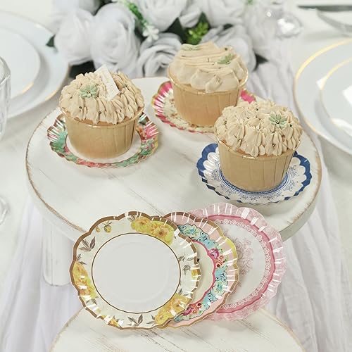 Miniatura 4 de Efavormart - Paquete de 50 platos de postre de papel con borde festoneado blanco y dorado de 35 pulgadas platos redondos desechables para fiesta