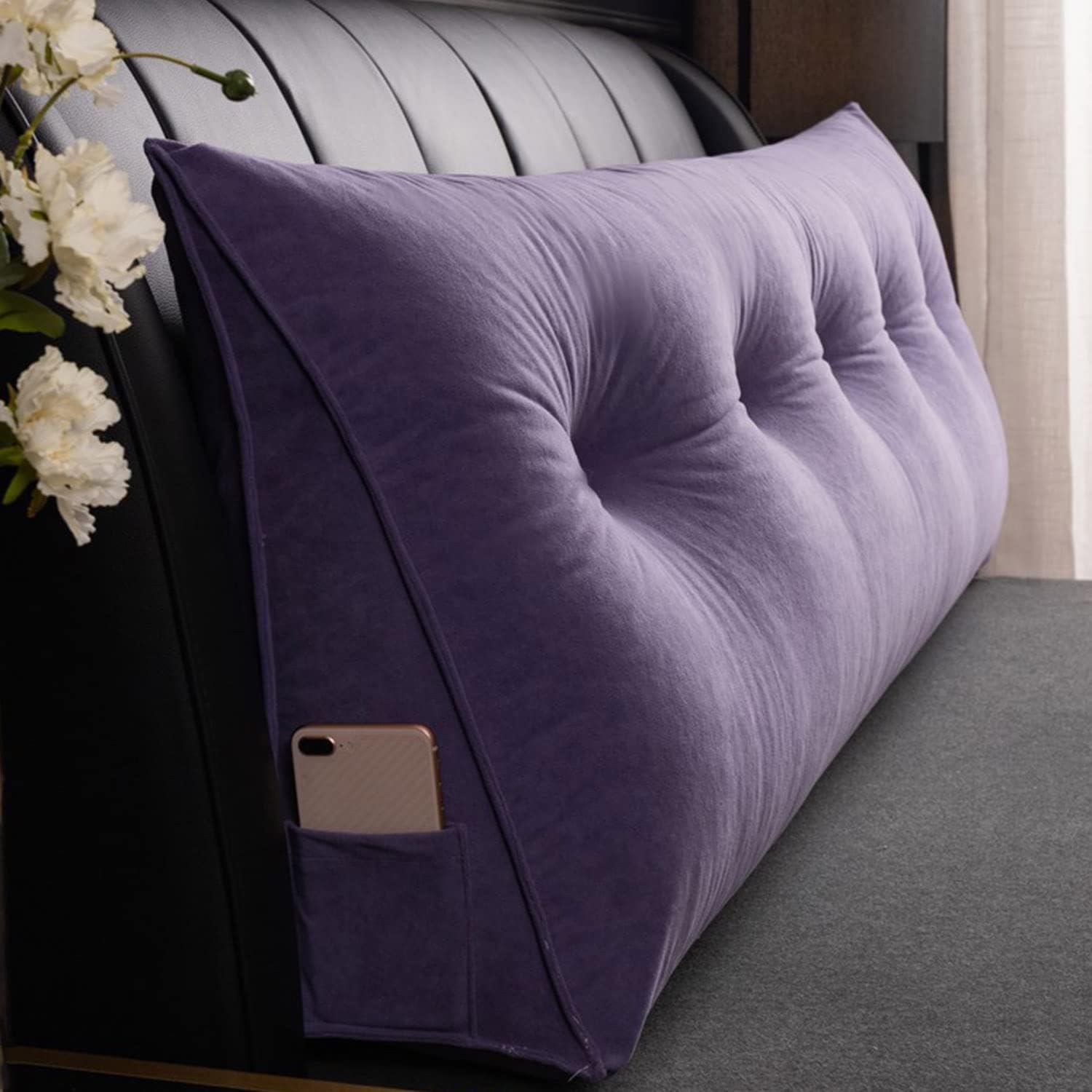 Triangular Headboard Pillow,Solid Color Triangle Cushion Reading Bed Rest Pillow,Large Bolster Wedge Support Removable Pillow for Dorm Daybed Bed,Pink,24"/60cm