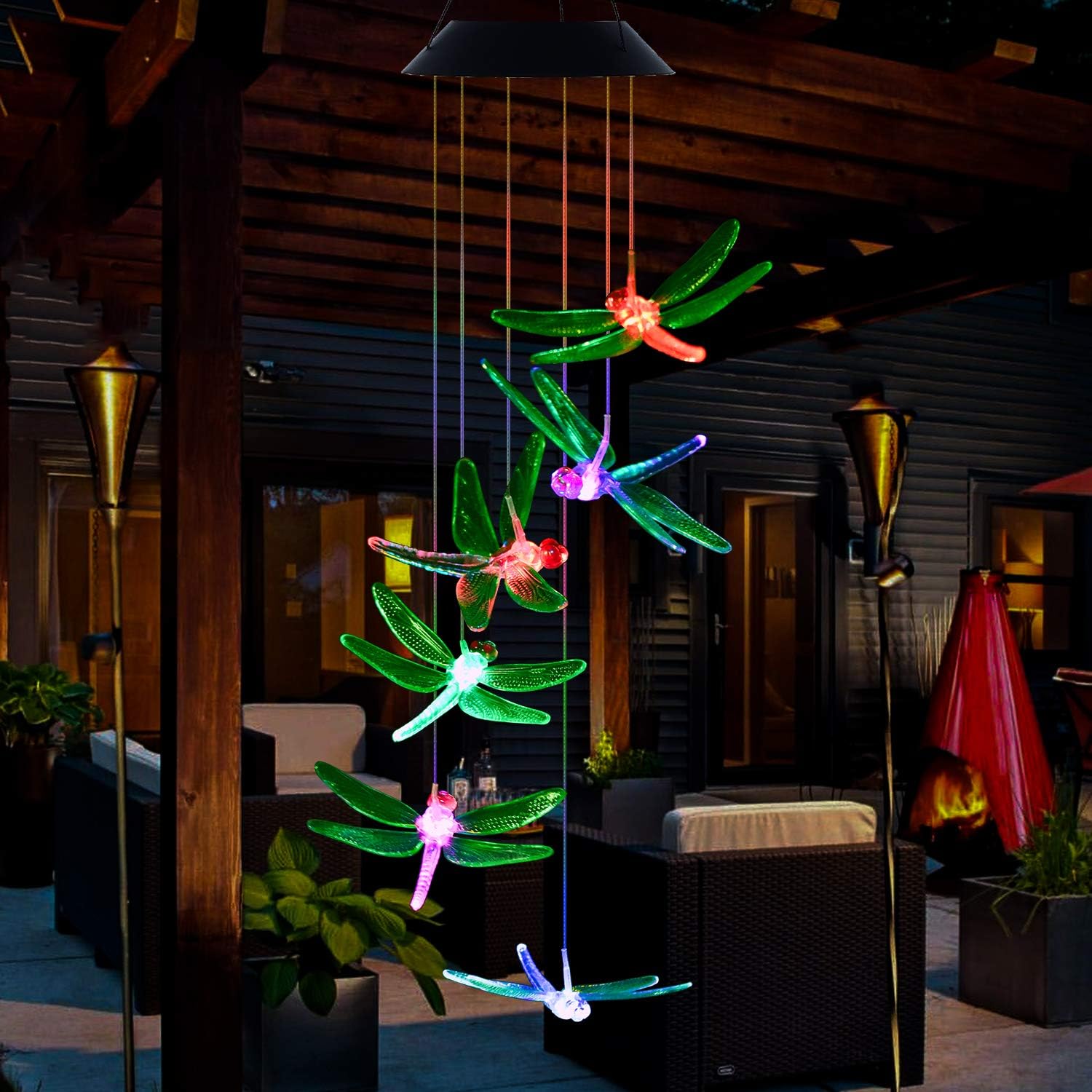 Doingart Solar Wind Chimes Outdoor, Waterproof Solar Dragonfly Wind Chimes Color Changing LED Solar Powered Mobile Wind Chime, Hanging Decorative Romantic Patio Lights for Yard Garden Home Party