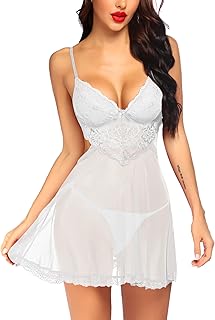 Camisón de lencería para Mujer con Cuello en V y Encaje