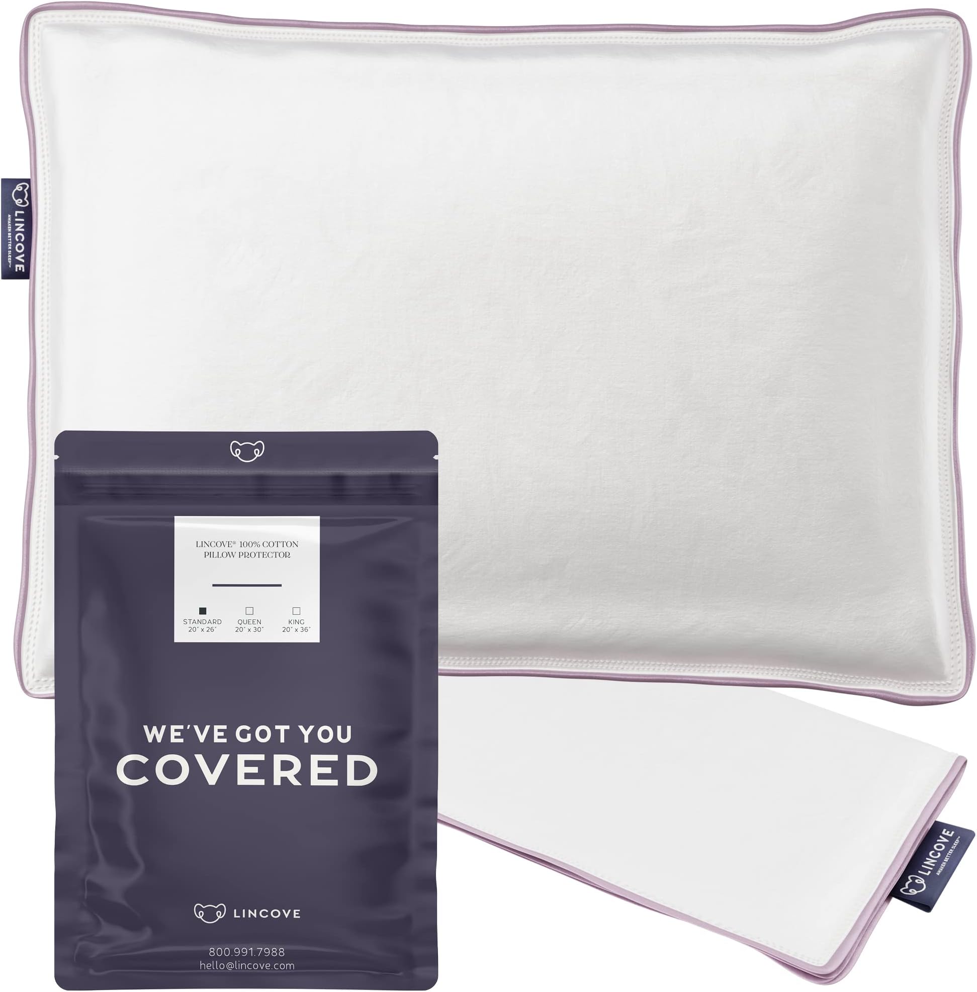 Lincove 100% Cotton Sateen Pillow Protector Cover - Zipper Pillow Cover - 500 Thread Count Luxury Cotton - Zippered Dust Pillow Protector Bed Pillow Case, Standard, 20”x26”