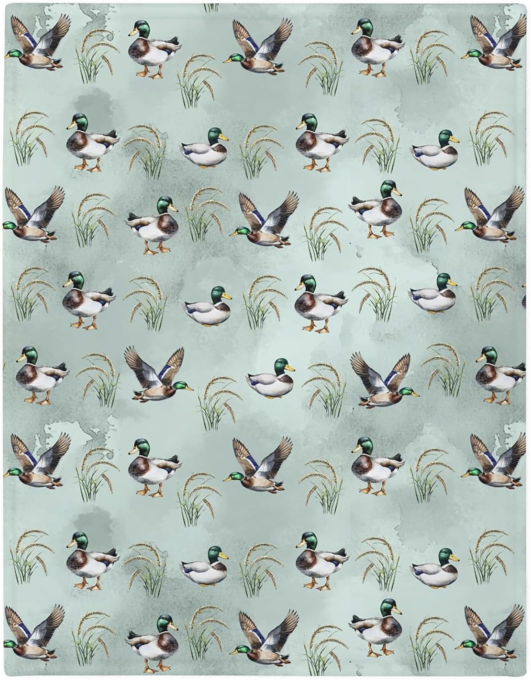 Vintage Mallard Ducks Baby Blankets for Boy Girl Hunting Duck Green Leaves Soft Flannel Nursery Bed Blankets for Infant Toddler Crib Wild Duck Animal Swaddle Receiving Blanket 60x80inch