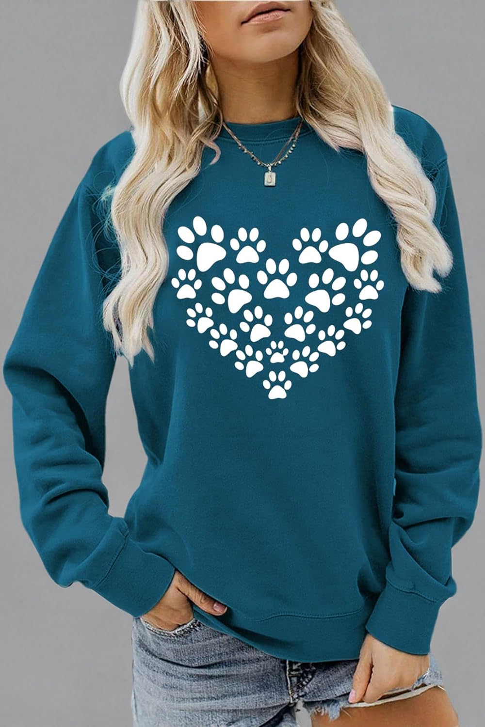 Womens Dog Mom Sweatshirts Cute Dog Paw Print Heart Graphic Long Sleeve Crewneck Casual Tee Tops - Image 9