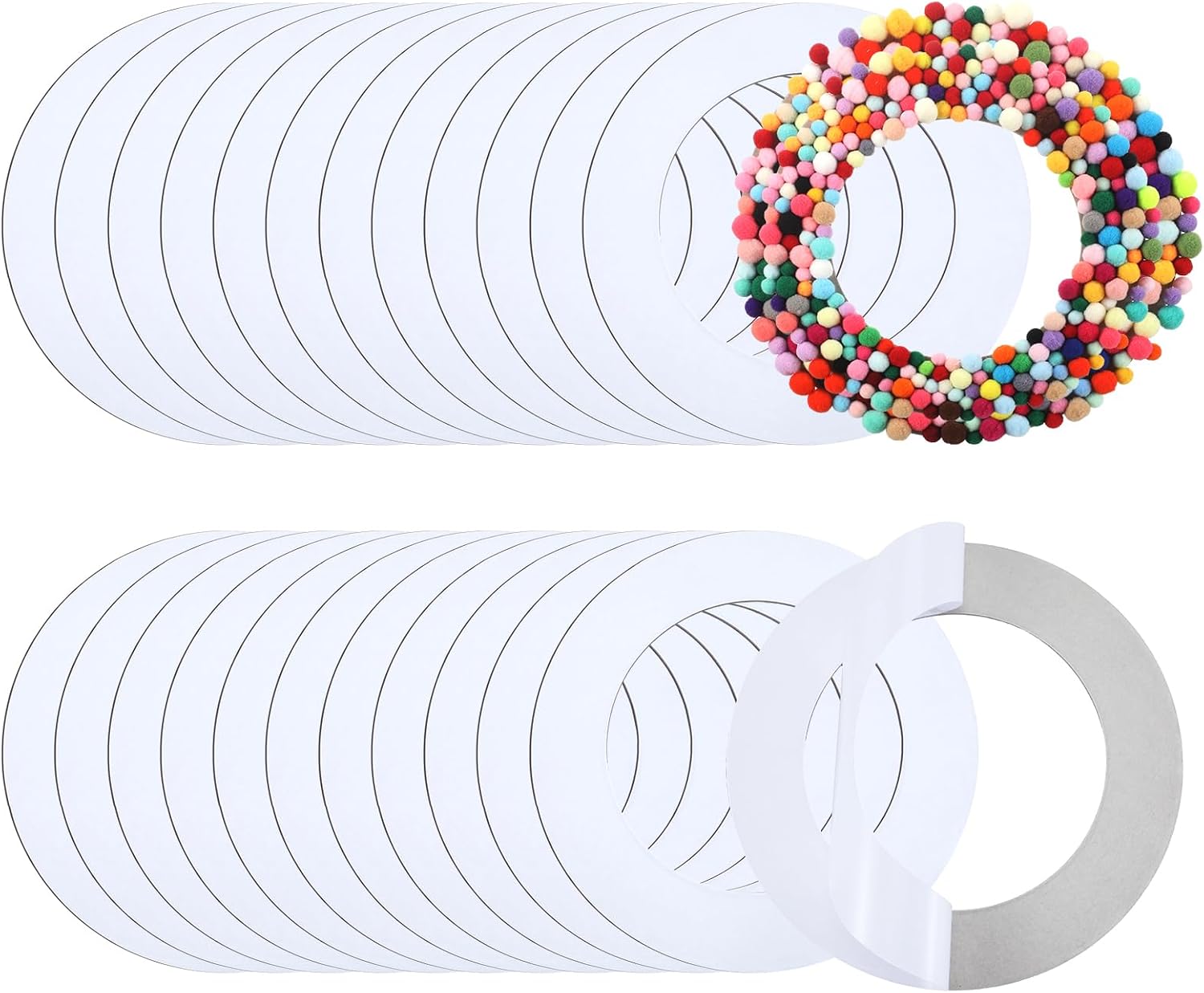 AmazingSpark 24 Pcs Self Adhesive Hanging Round Wreaths Valentine's Day DIY Ornaments Wreath 9 Inches Spring DIY Cardboard Rings Bulk Circle Cardboard Ornaments for Wedding Easter Party Decorations