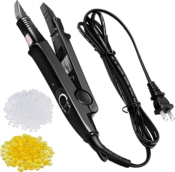 Lothee Hair Extension Tool with Keratin Glue Granule Beads, US Plug, Professional Hair Extensions Tools Heat Iron Connector Wand for U Tip Hair Extensions, B Head Black