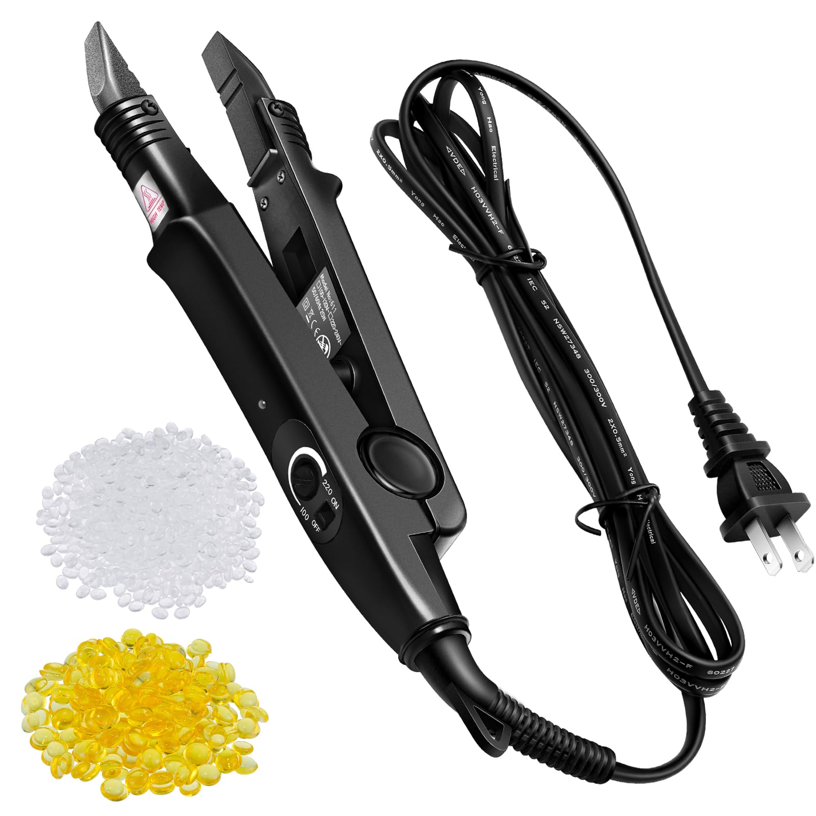 Lothee Hair Extension Tool with Keratin Glue Granule Beads, US Plug, Professional Hair Extensions Tools Heat Iron Connector Wand for U Tip Hair