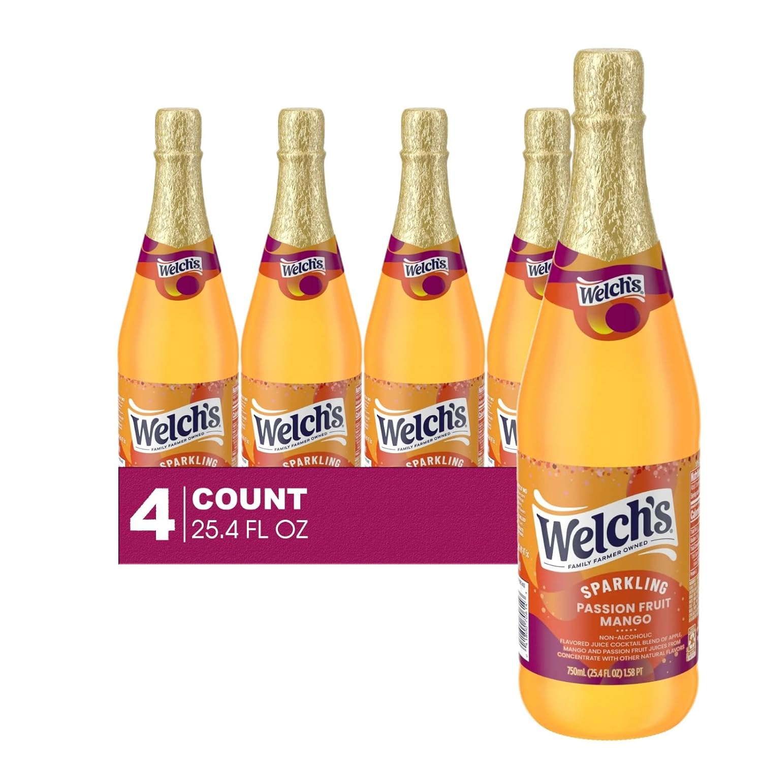 Welch's - Lavinia Essentials Bundle: 4-Pack of Passion Fruit Mango Non-Alcoholic Sparkling Juice Cocktail, 25.4 fl oz Glass Bottle + 1 Utility Prop