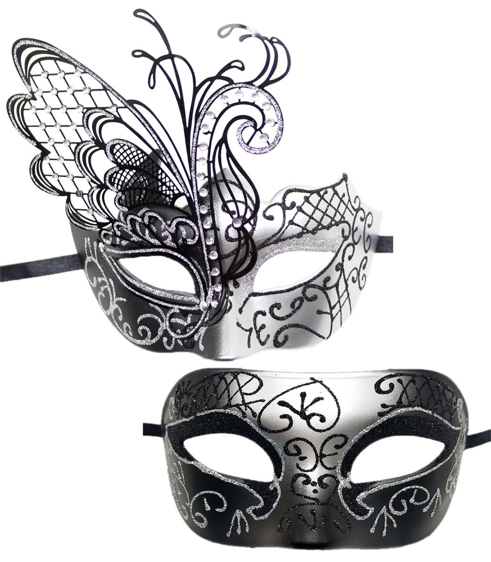 JewelryWe Venetian Carnival Pair Mask: 2 Pieces Ball Masks for Men Women Party Cosplay