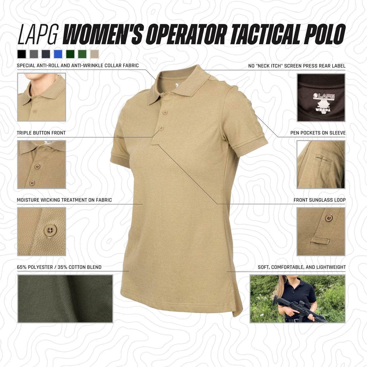 LAPG Women’s Operator Tactical Polo Shirt, Short Sleeve Uniform Polo Shirt for Women, Comfortable Lightweight Anti-Wrinkle