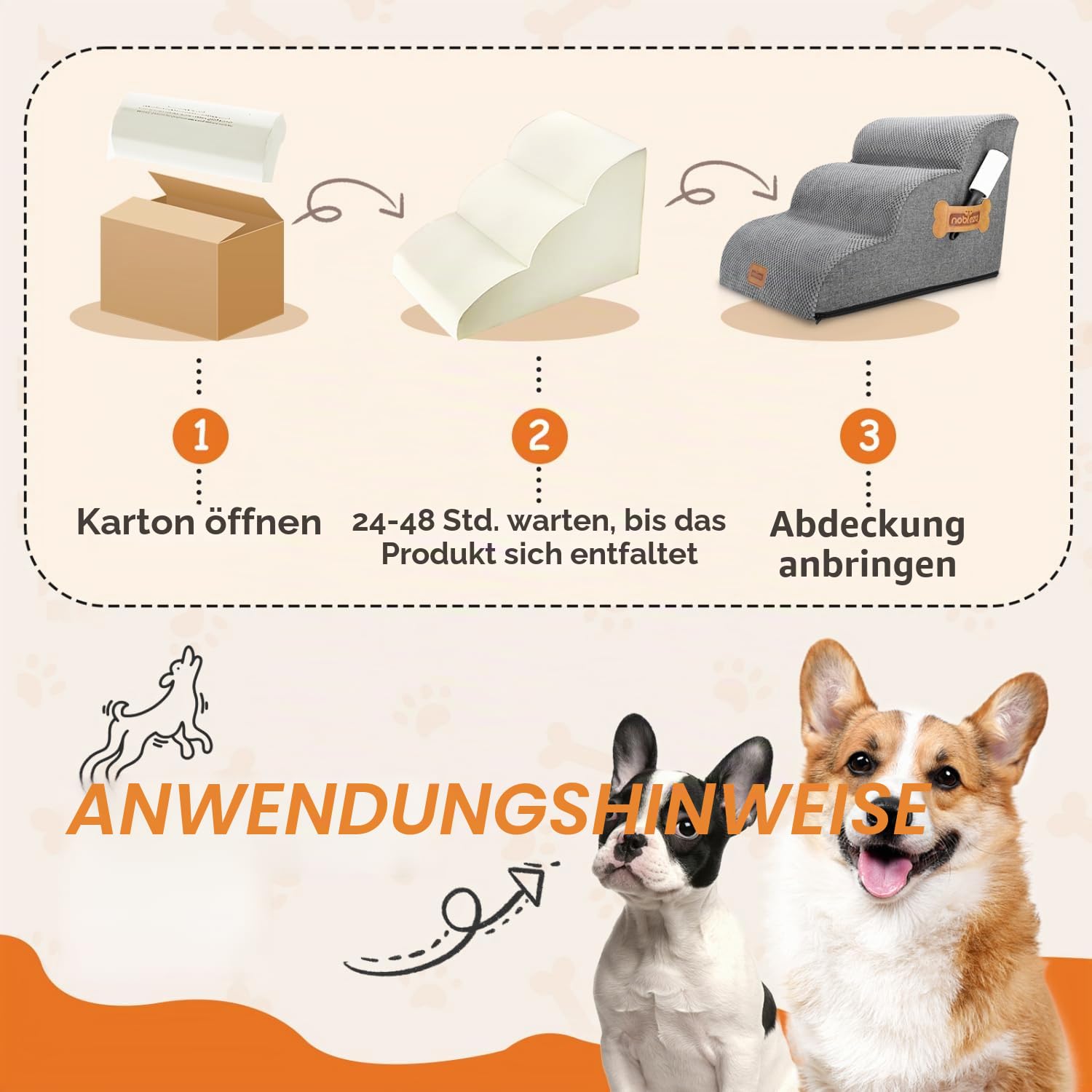 Nobleza Hundetreppe für Kleine Hunde, 3 Stufen Hundetreppe Schwamm Hunderampe Haustiertreppe für Hunde mit Fusselrolle