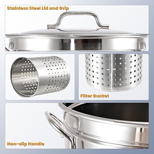 Miniatura 3 de Mokapit Olla de acero inoxidable de 62 cuartos con colador, olla de caldera de mariscos con cesta, olla de cocina al aire libre, perfecta para