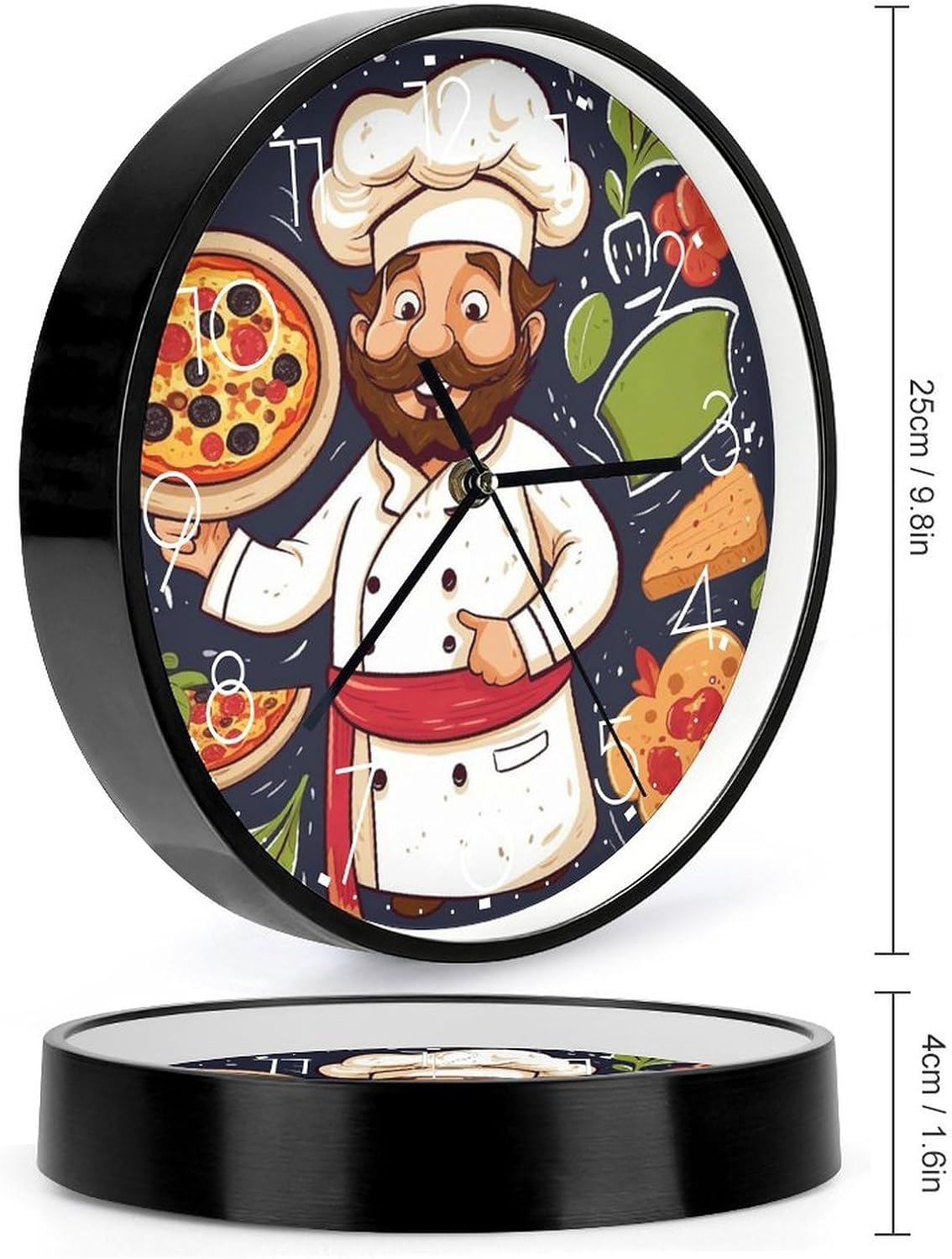 Chef Pizza Round Wall Clock Silent Clock 10 Inch image 2