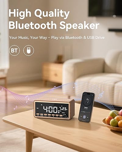 Miniatura 6 de WamGra Reloj despertador digital para dormitorios, radio FM y máquina de sonido de ruido blanco con temporizador, altavoz Bluetooth, reloj