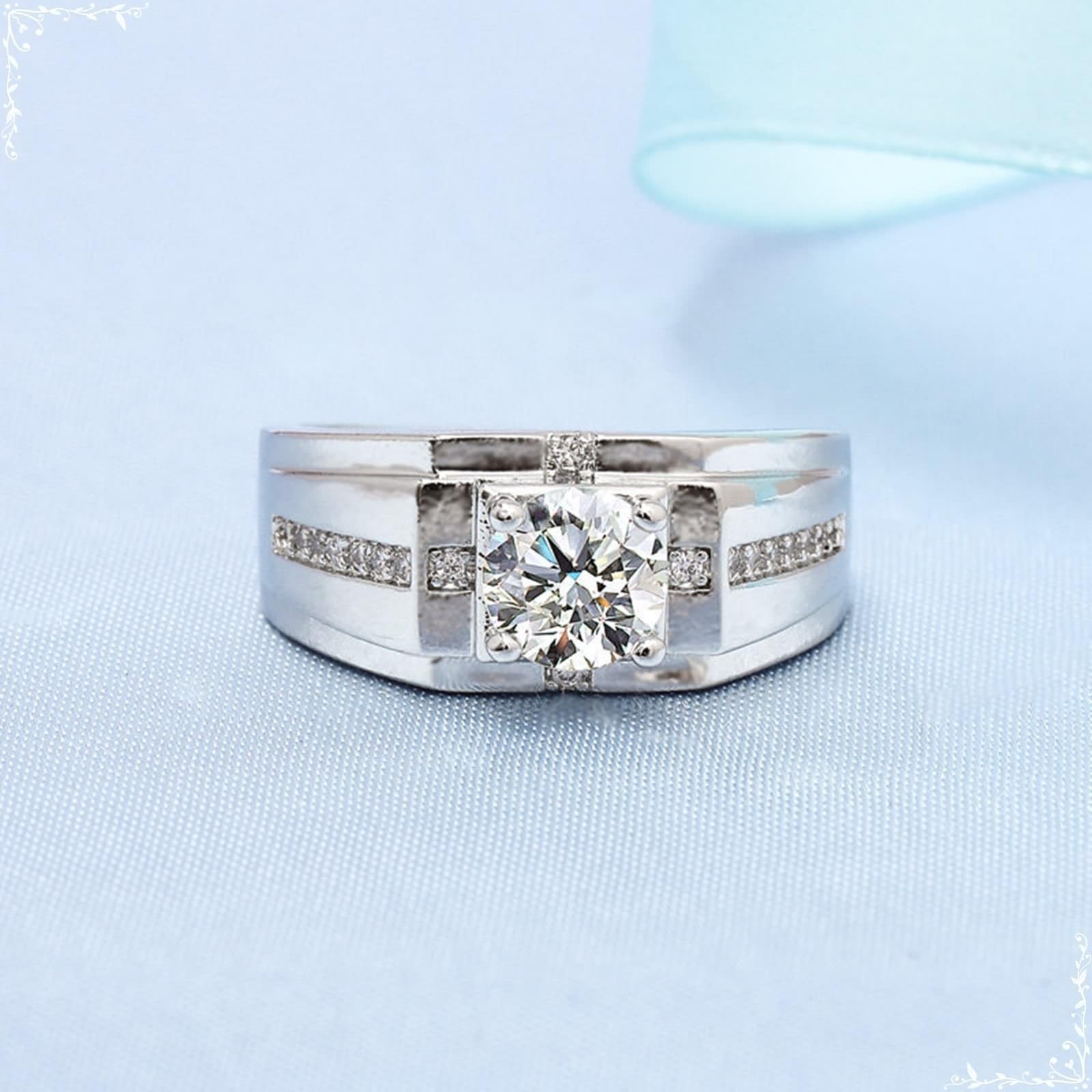 Anillo de oro blanco de 9 quilates para hombre, anillo de moissanita para hombre