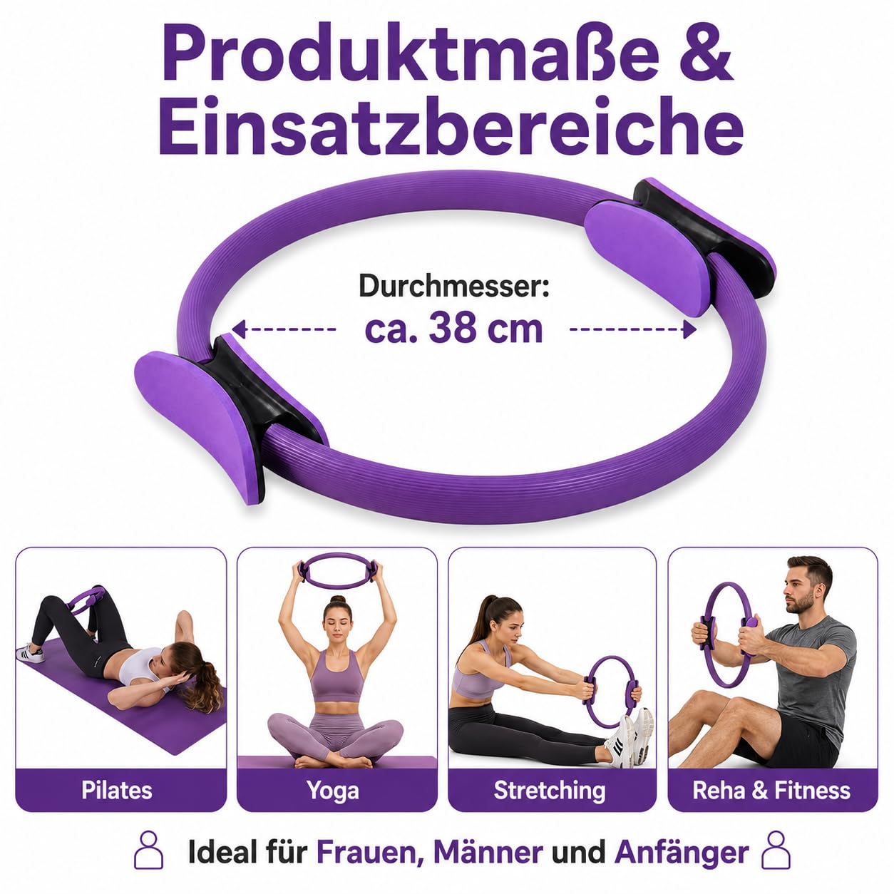 Generisch Pilates Ring Widerstandsring, Exercise Ringe, Doppelgriff Pilates Yoga Rings, Magischer Ring, Fitness, Yoga, Gymnastik, Training, Pilates Zubehör（Lila）