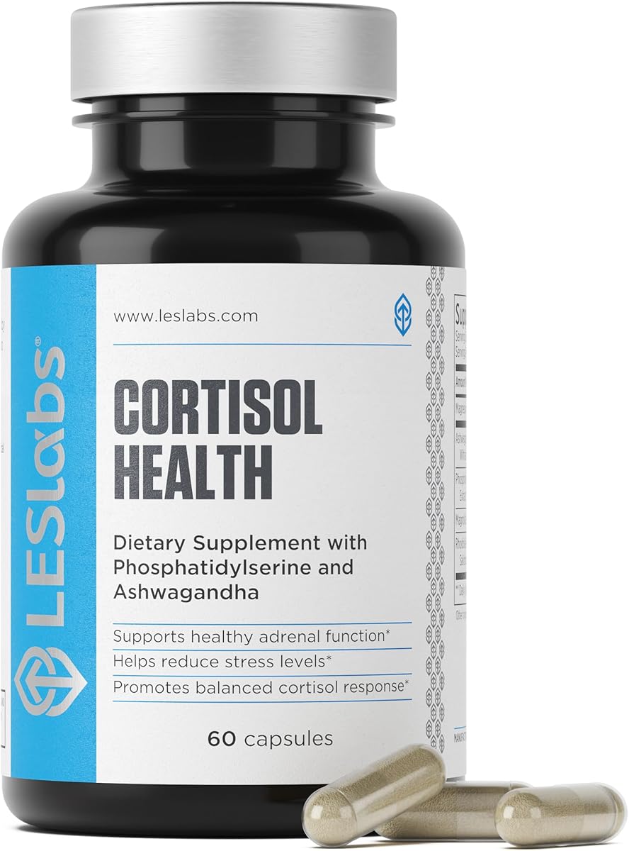 LES Labs Cortisol Health – Stress Relief, Balanced Cortisol Response, Relaxation & Deep Sleep – Phosphatidylserine, Magnesium, Magnolia Bark, Rhodiola Rosea & Ashwagandha – Non-GMO – 60 Capsules