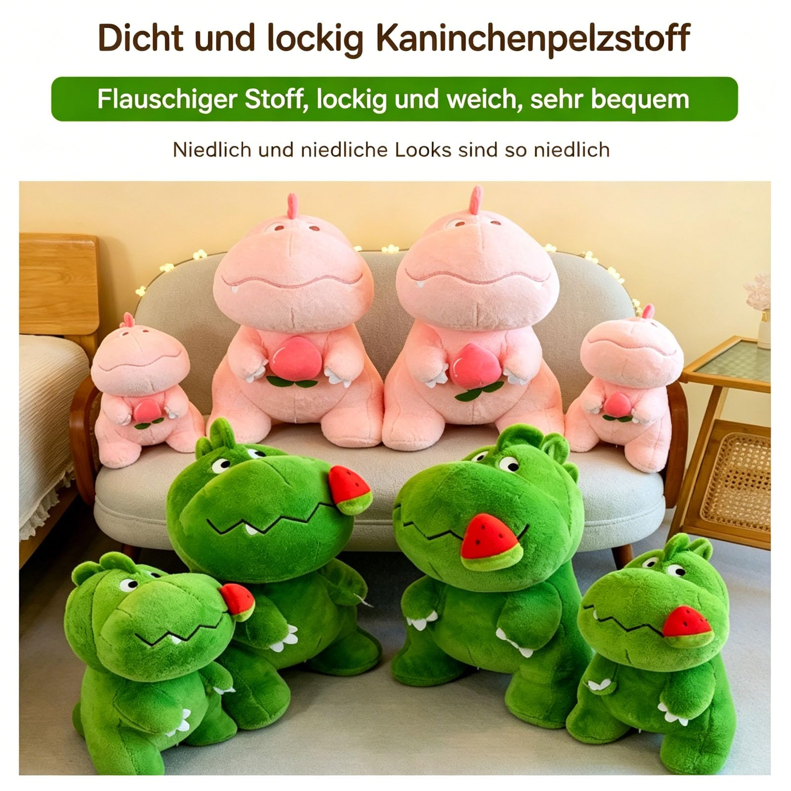 Dinosaurier Kuscheltier, Dinosaurier Plüschtiere mit Frucht, Weiches Dino Plüschtier, Kawaii Dinosaurier Plüsch Kissen Spielzeug, Tyrannosaurus Plüschsaurier Geschenk für Jungen Mädchen (65cm,Grün)