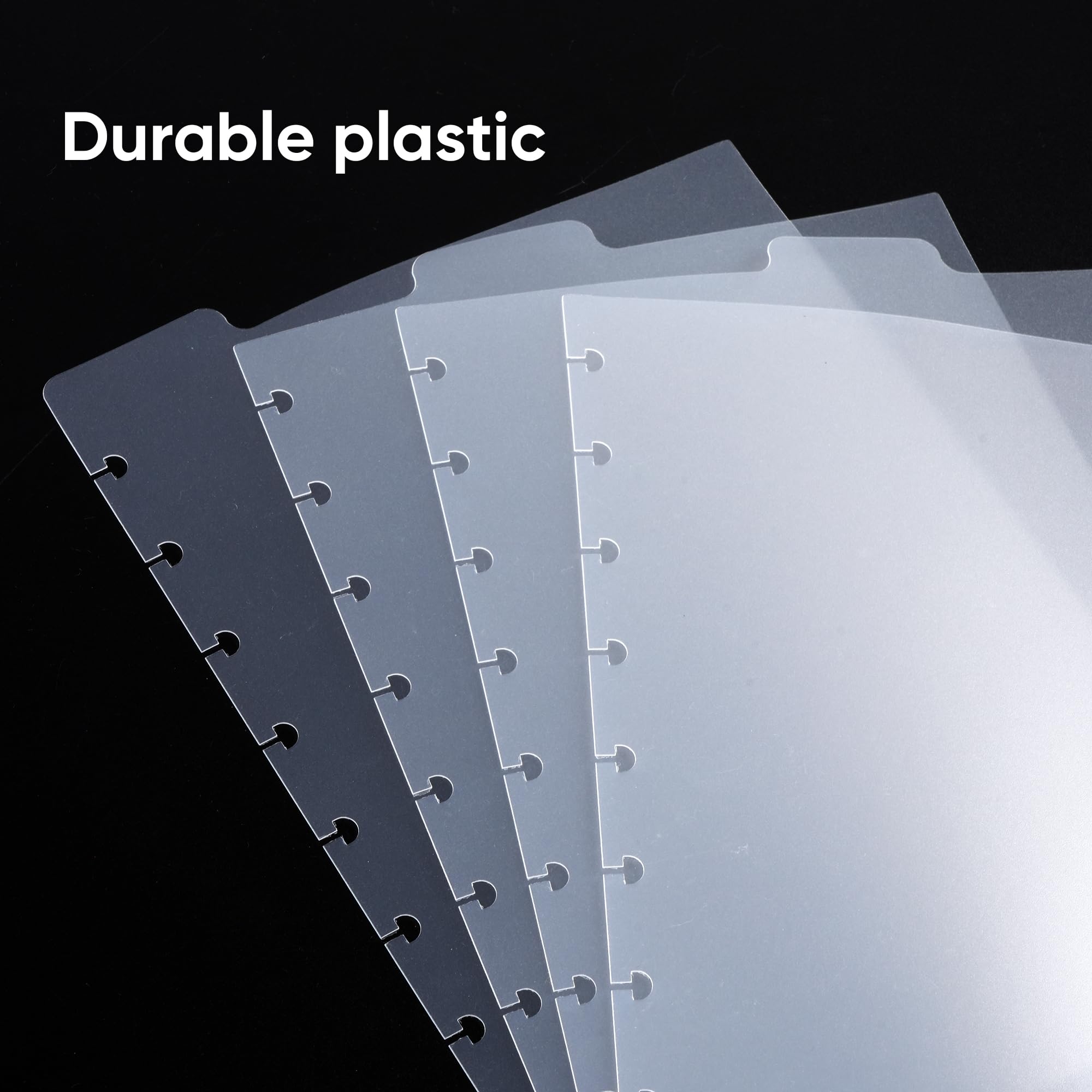 4 divisori vuoti per quaderni con rilegatura a disco, 17,8 x 23,5 cm, divisori classici per 9 dischi, semitrasparenti, con 20 adesivi