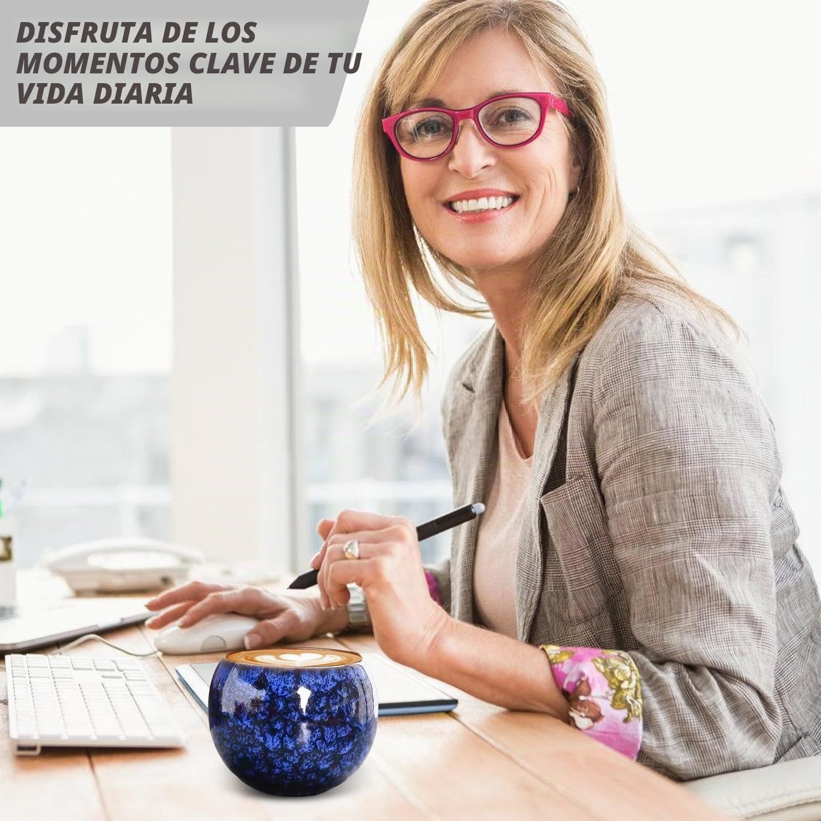 Juego de 5 tazas de café de cerámica, hechas a mano, de porcelana, de pared gruesa, sin asa, 150 ml, para café expreso, té