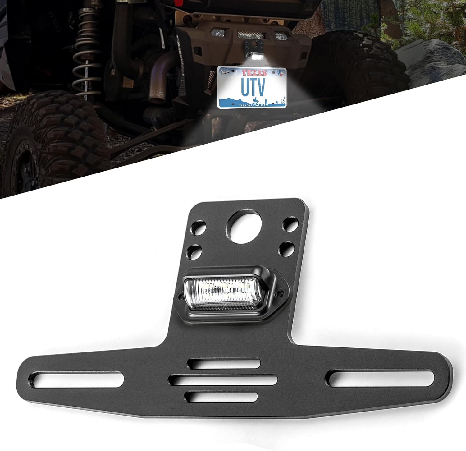 Universal License Plate Bracket with LED Light ATV UTV License Plate Frame Holder Compatible with Polaris Fit Can-Am Trailer Truck