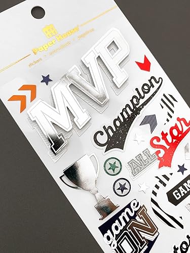 Miniatura 2 de Paper House Productions Hoja de calcomanías troqueladas para álbum de recortes dimensional y de aluminio, All Star Sport MVP