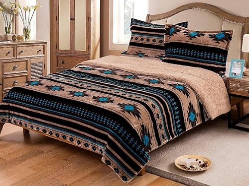 Miniatura 3 de Linen Mart Southwest Aztec Sherpa Borrego - Juego de 3 piezas (gris, King)
