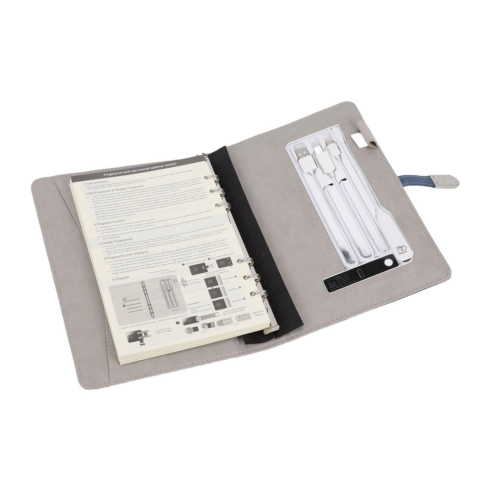 Tissting Cuaderno Carga Inalámbrica 80 Hojas 8000mAh Batería - Organizador Multifunción con Luz Nocturna 16GB Disco Memoria para Trabajo Escuela